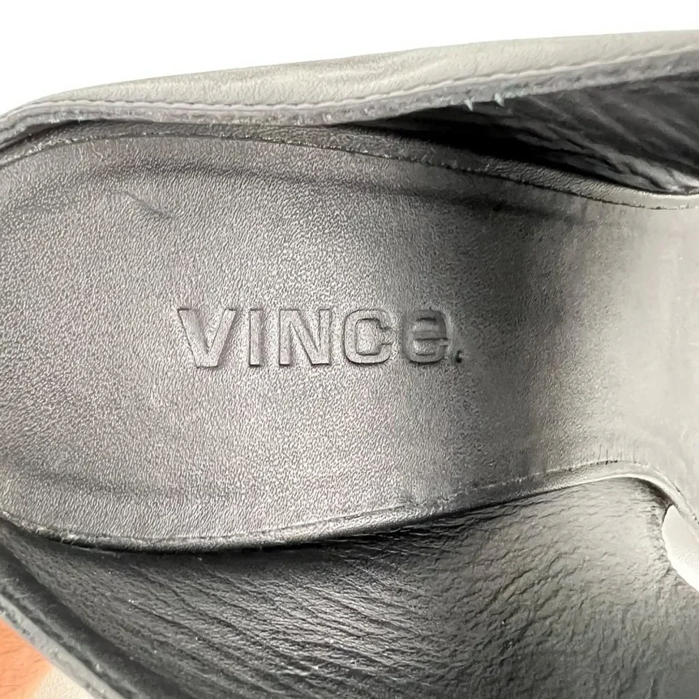 Vince Karima Wedge Mule Slide Sandals Black Leather Silver Detail size 8.5